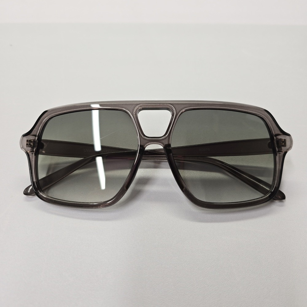 NEW Retro Oversized Square Aviator Sunglasses Smoke Grey Transparent Frame 80976